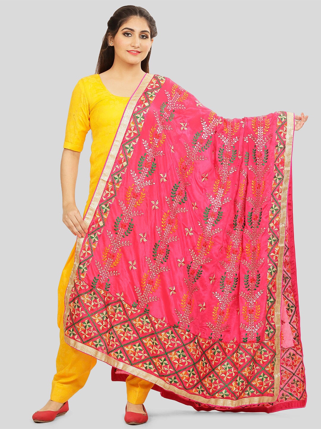 

KALINI Embroidered Dupatta with Thread Work, Pink