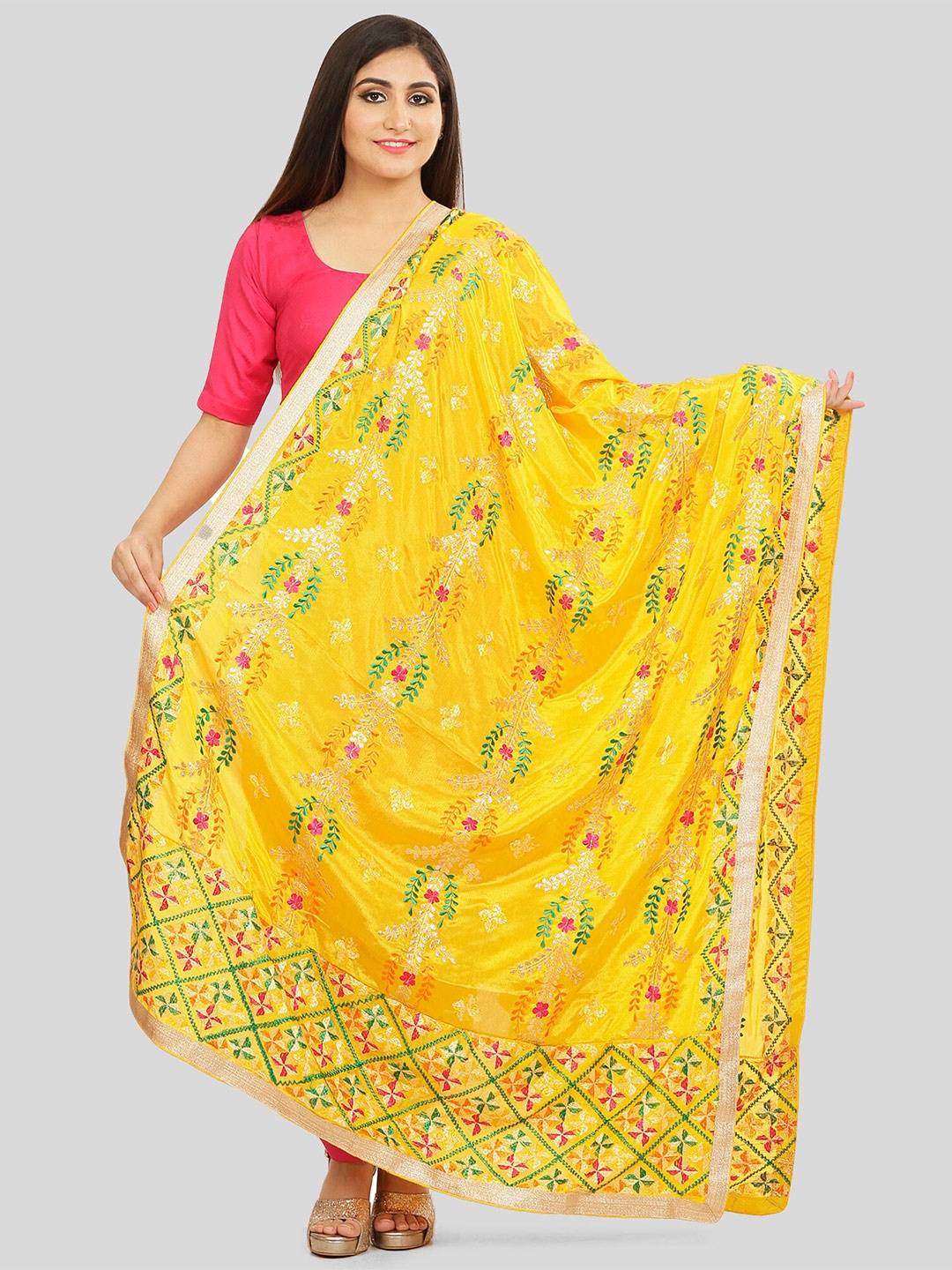 

KALINI Embroidered Dupatta with Thread Work, Yellow