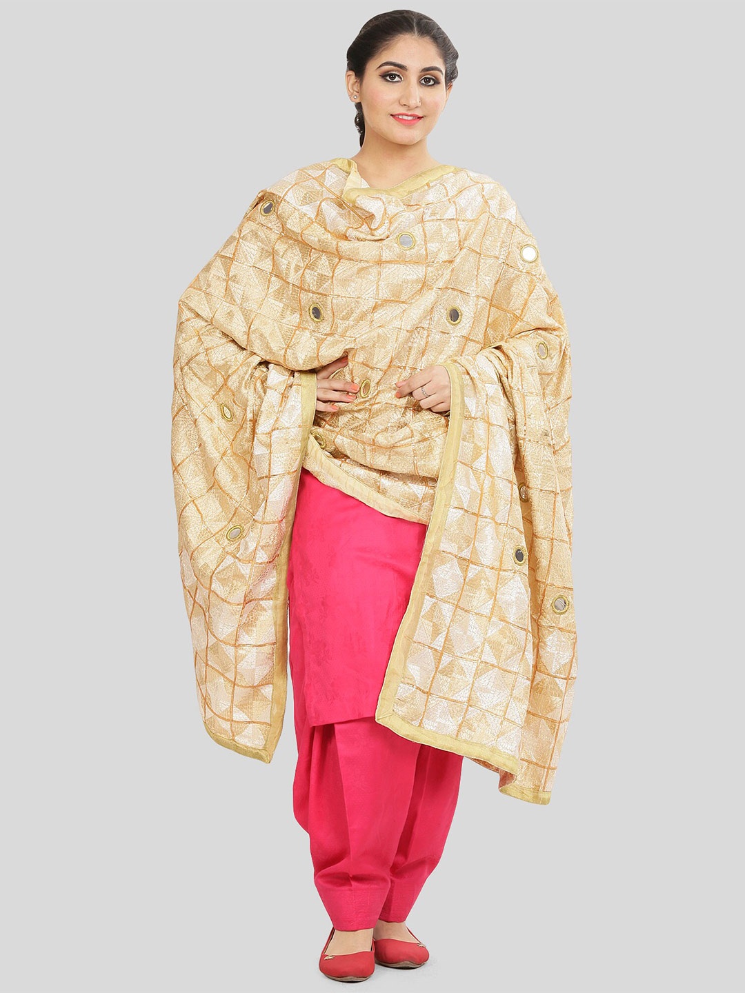 

KALINI Embroidered Dupatta with Thread Work, Beige