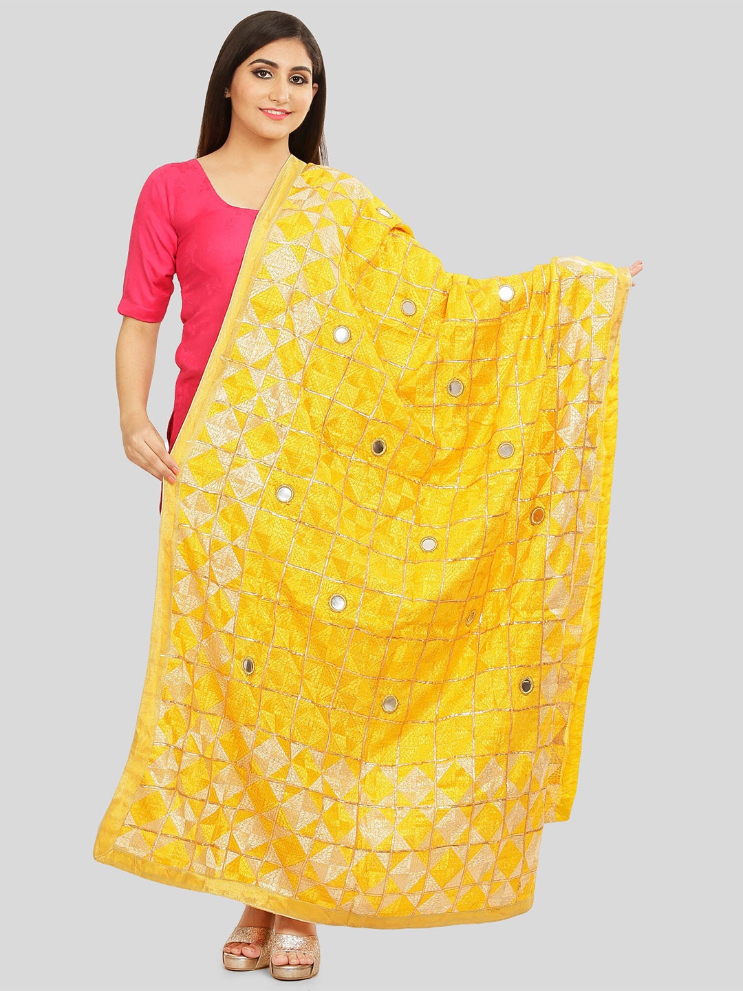 

KALINI Embroidered Dupatta with Thread Work, Yellow