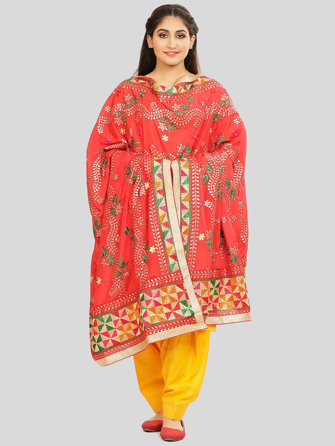 

KALINI Embroidered Dupatta with Thread Work, Red