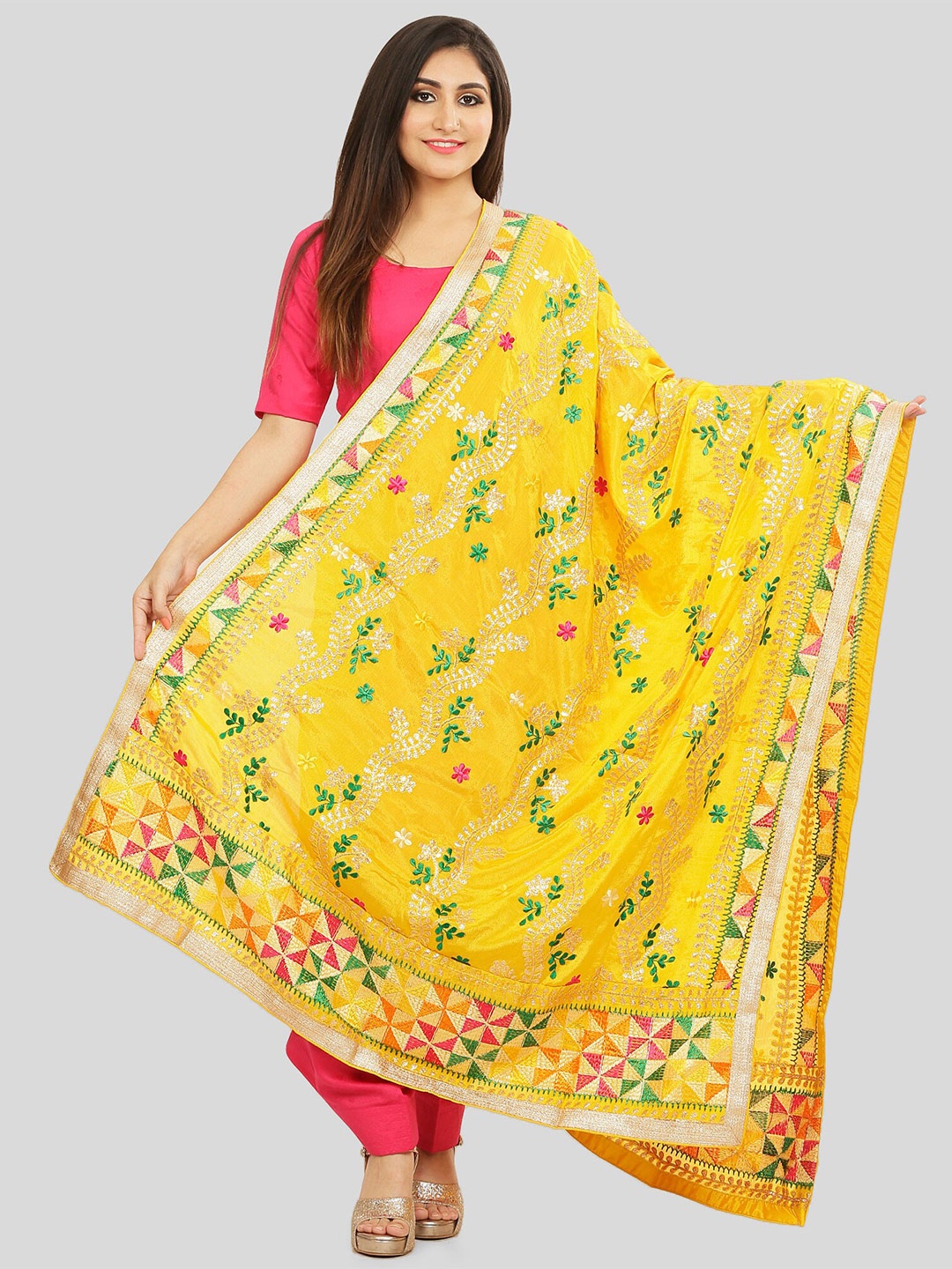

KALINI Embroidered Dupatta with Thread Work, Yellow