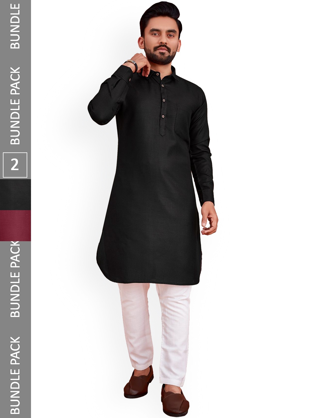 

allan peter Pack Of 2 Pure Cotton Kurta, Black