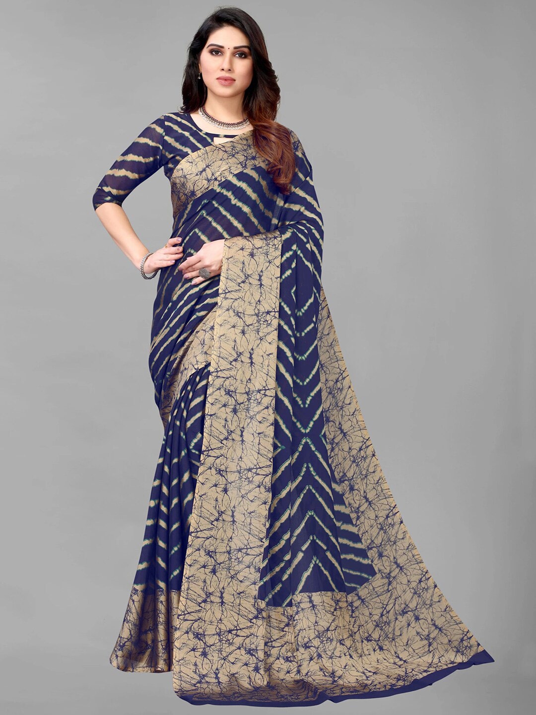 

KALINI Striped Poly Chiffon Saree, Blue