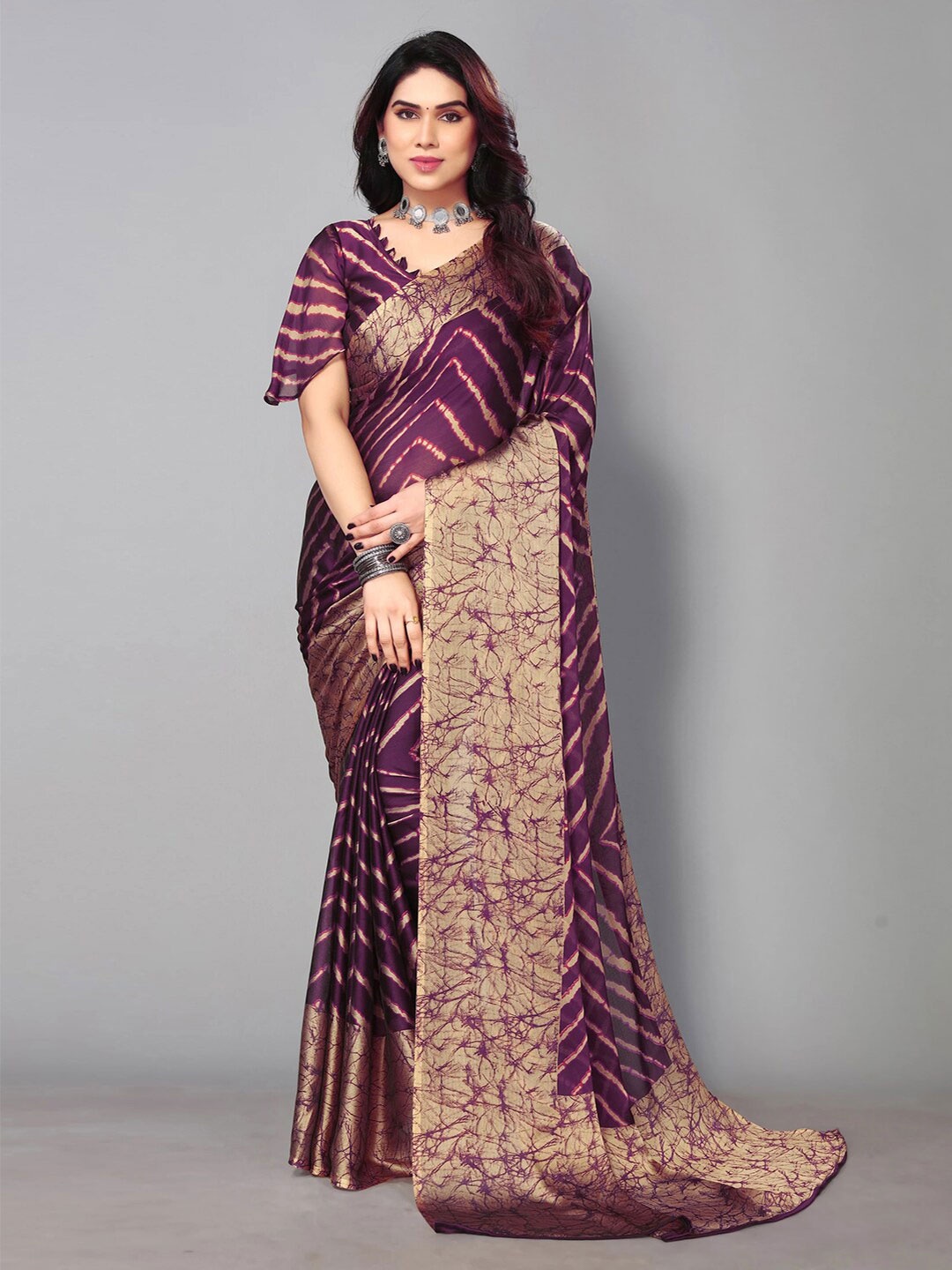 

KALINI Chevron Printed Saree, Purple