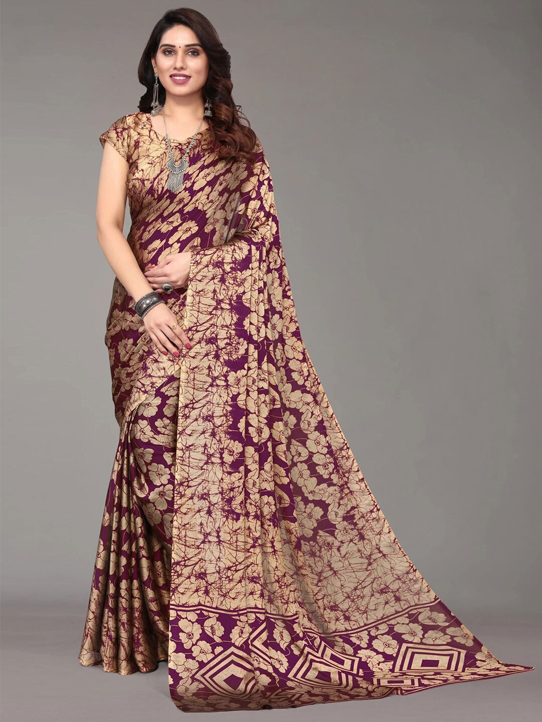 

KALINI Floral Printed Saree, Burgundy