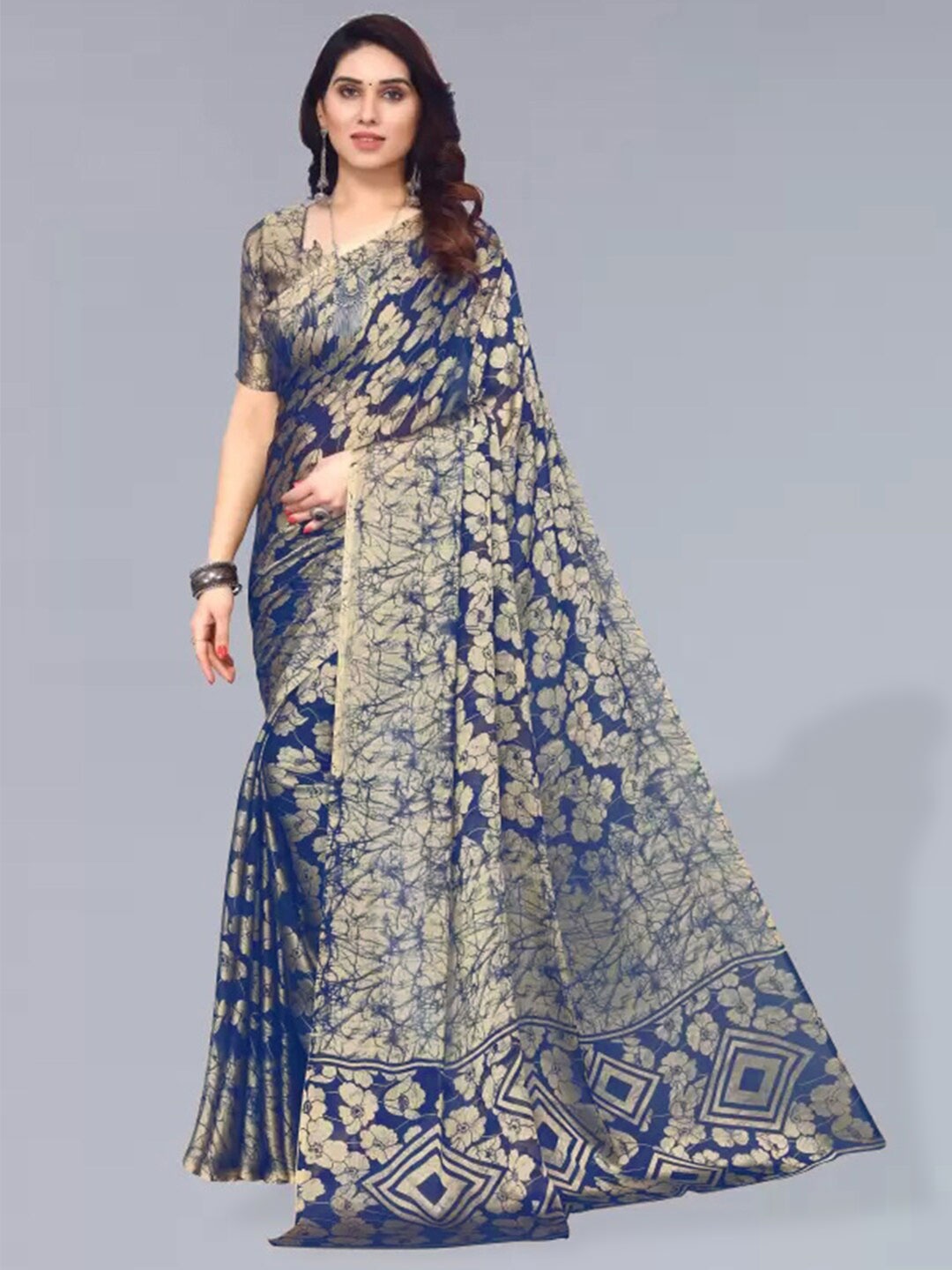 

KALINI Floral Printed Saree, Blue