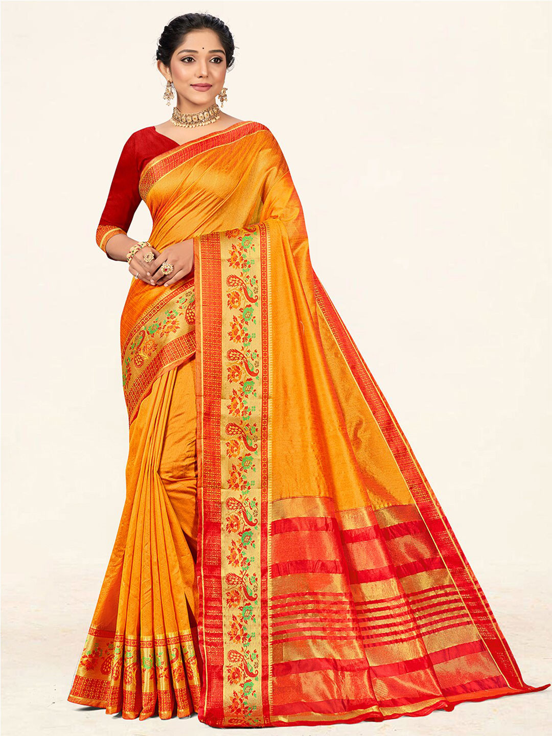 

SANGAM PRINTS Woven Design Zari Saree, Yellow