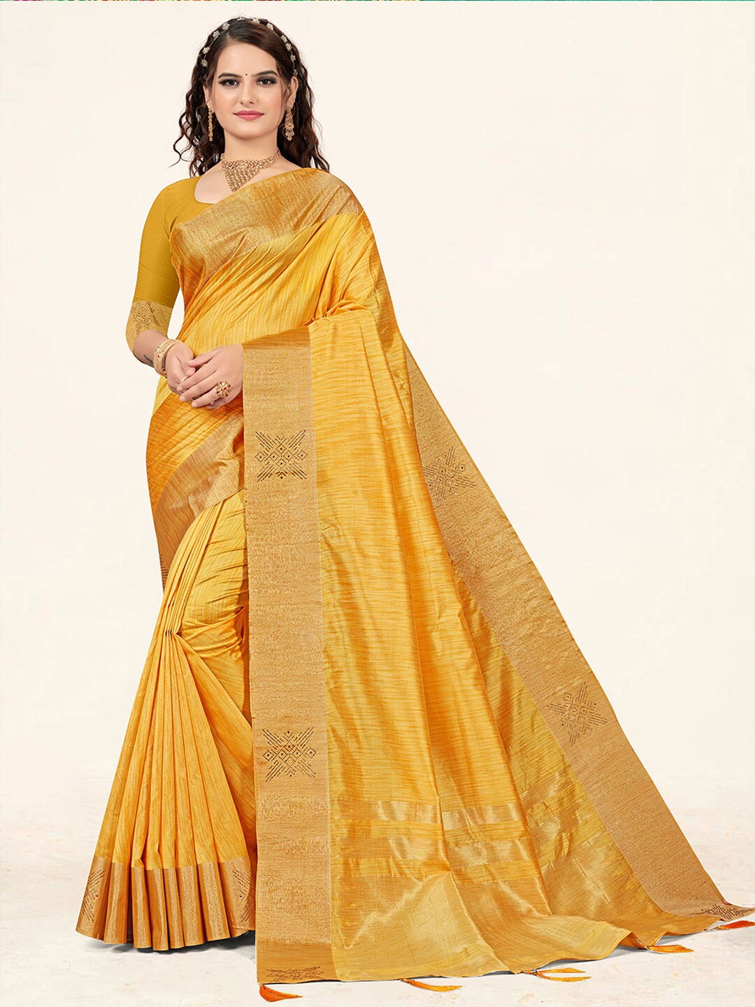 

SANGAM PRINTS Woven Design Zari Saree, Yellow