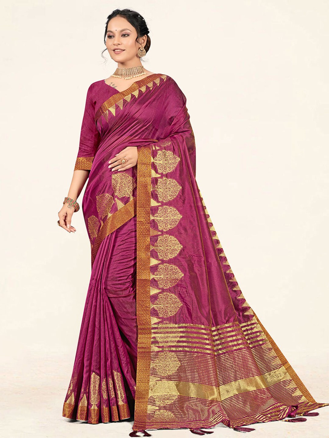 

SANGAM PRINTS Ethnic Zari Organza Saree, Purple