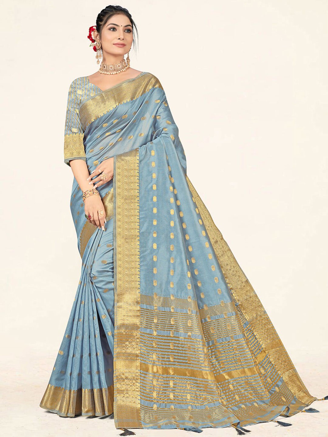 

SANGAM PRINTS Ethnic Woven Design Zari Saree, Grey