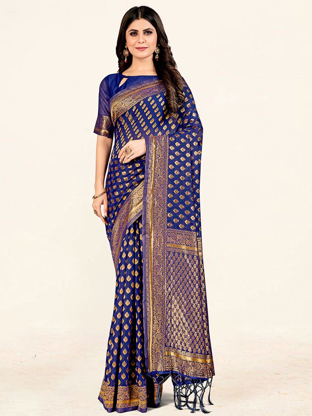 

SANGAM PRINTS Ethnic Woven Design Zari Saree, Navy blue