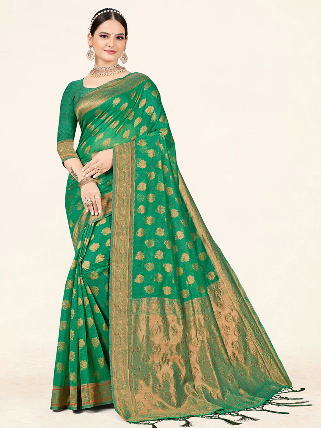 

SANGAM PRINTS Woven Design Zari Saree, Sea green