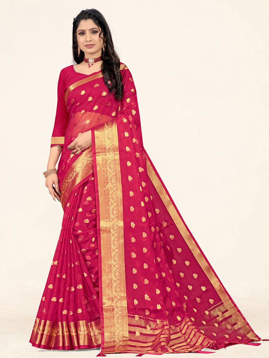 

SANGAM PRINTS Woven Design Zari Organza Saree, Purple