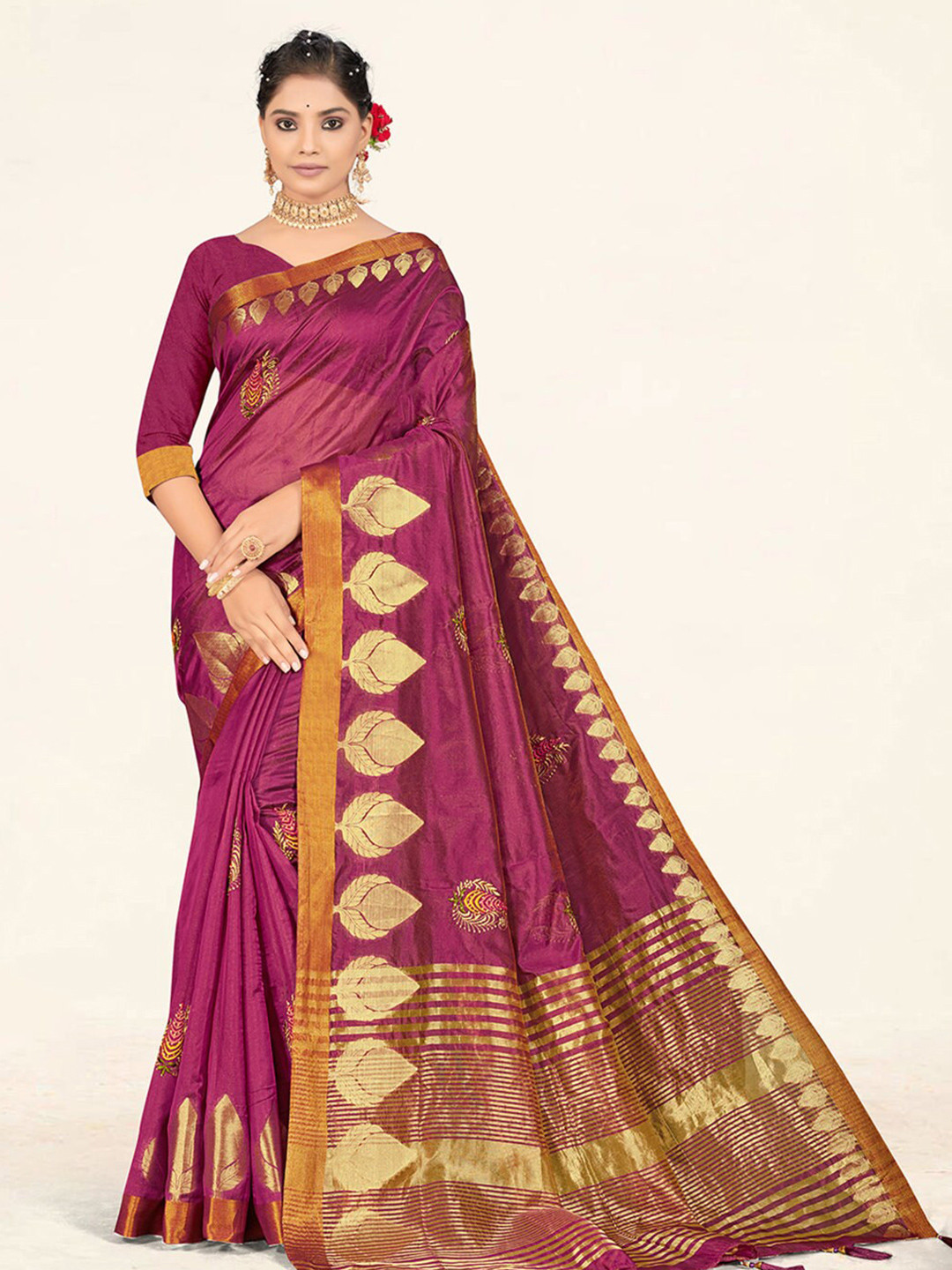

SANGAM PRINTS Woven Design Zari Organza Saree, Purple