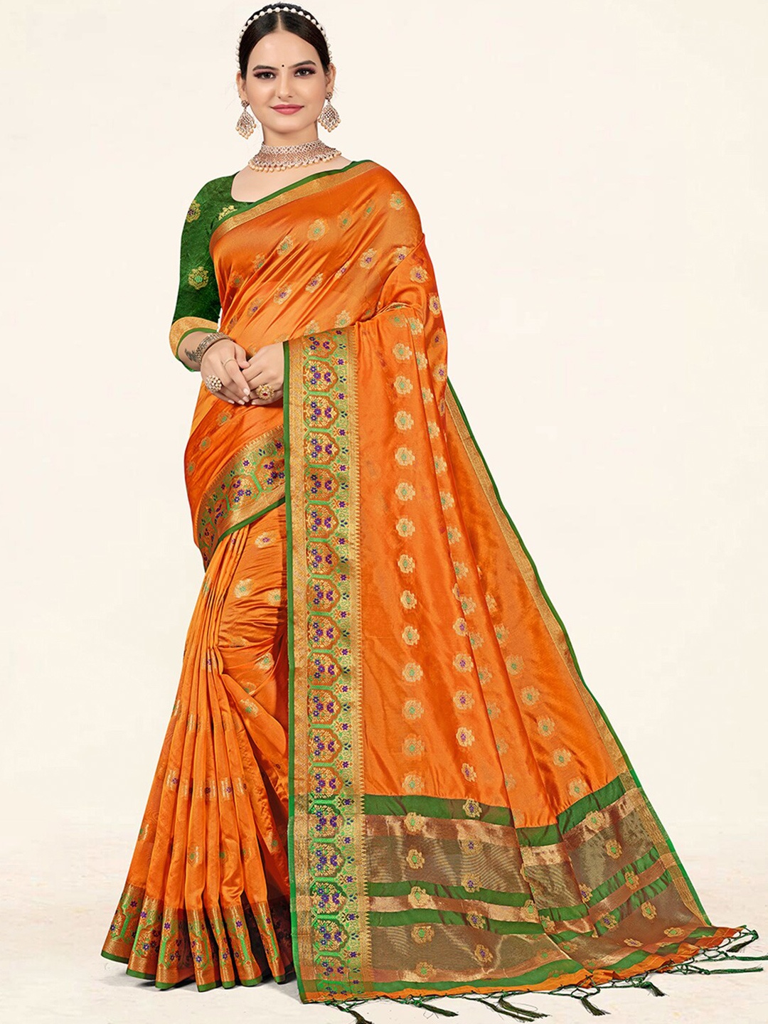 

SANGAM PRINTS Woven Design Zari Organza Saree, Yellow