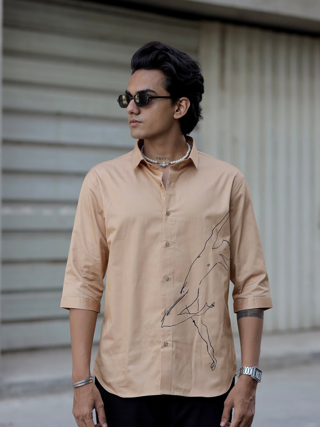 

ADDY'S for men Comfort Fit Graphic Printed Cotton Casual Shirt, Khaki