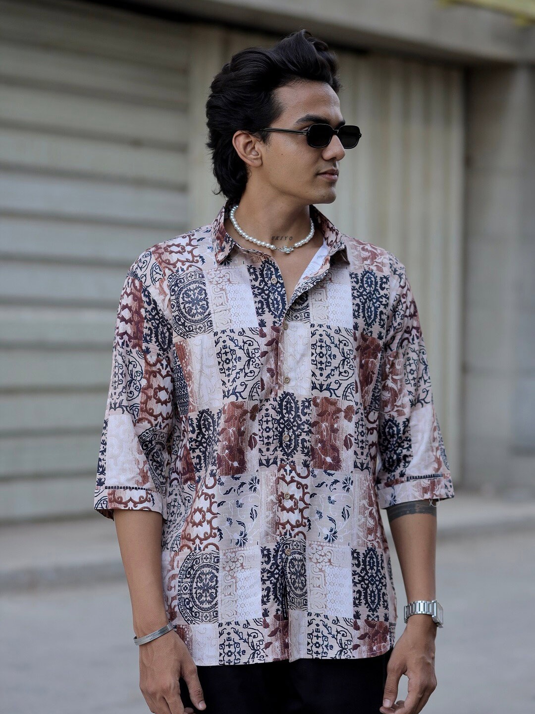 

ADDY'S for men Comfort Fit Ethnic Motifs Printed Cotton Casual Shirt, Brown
