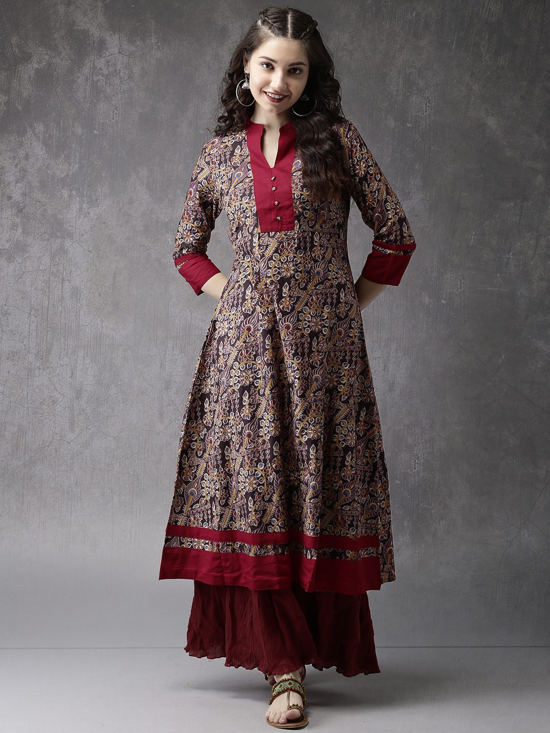 

Anouk Women Black & Beige Printed A-Line Kurta