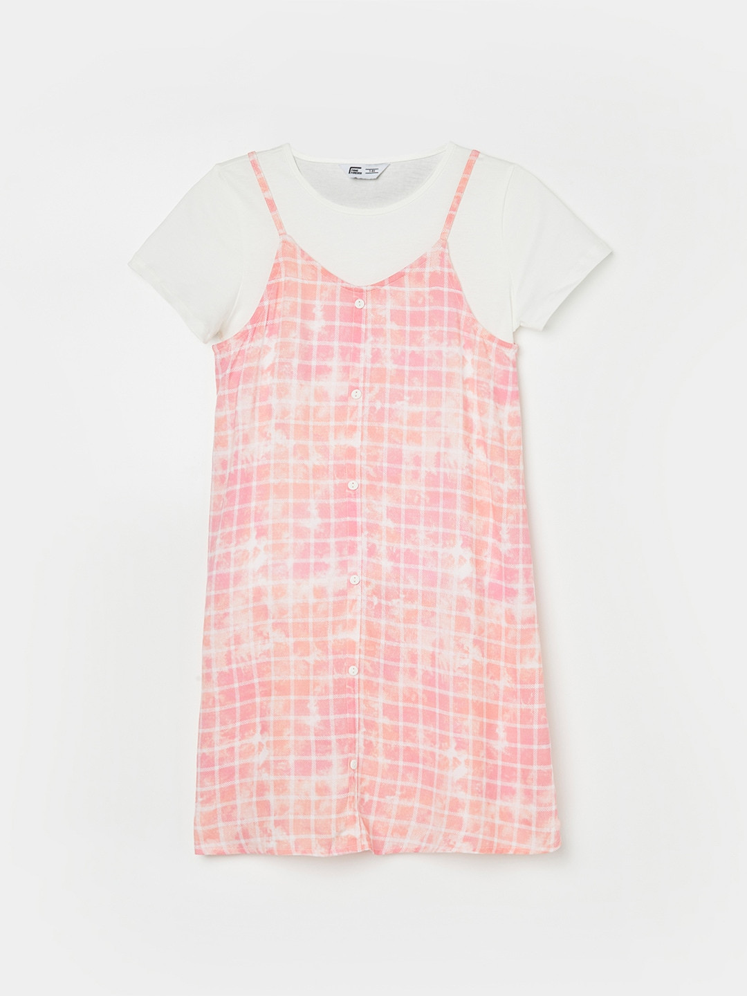 

Fame Forever by Lifestyle Girls Checked A-Line Dress With T-Shirt, Pink
