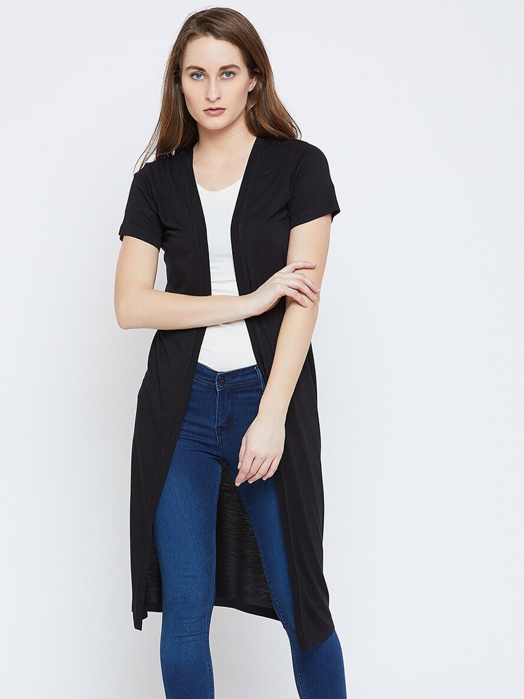 

PUNK Graphic Printed Open Front Longline Shrug, Black