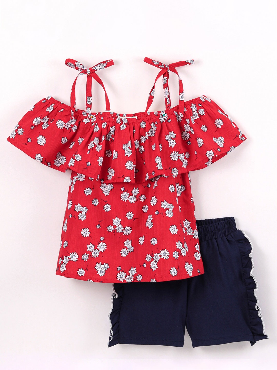 

CrayonFlakes Girls Red & Black Printed Top with Shorts Clothing Set