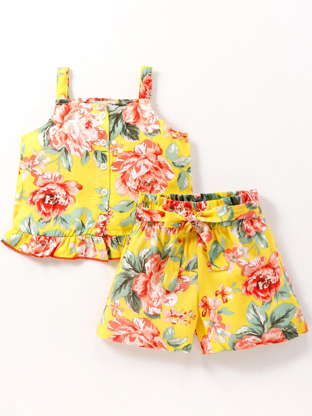 

CrayonFlakes Girls Floral Printed Top with Shorts Clothing Set, Yellow