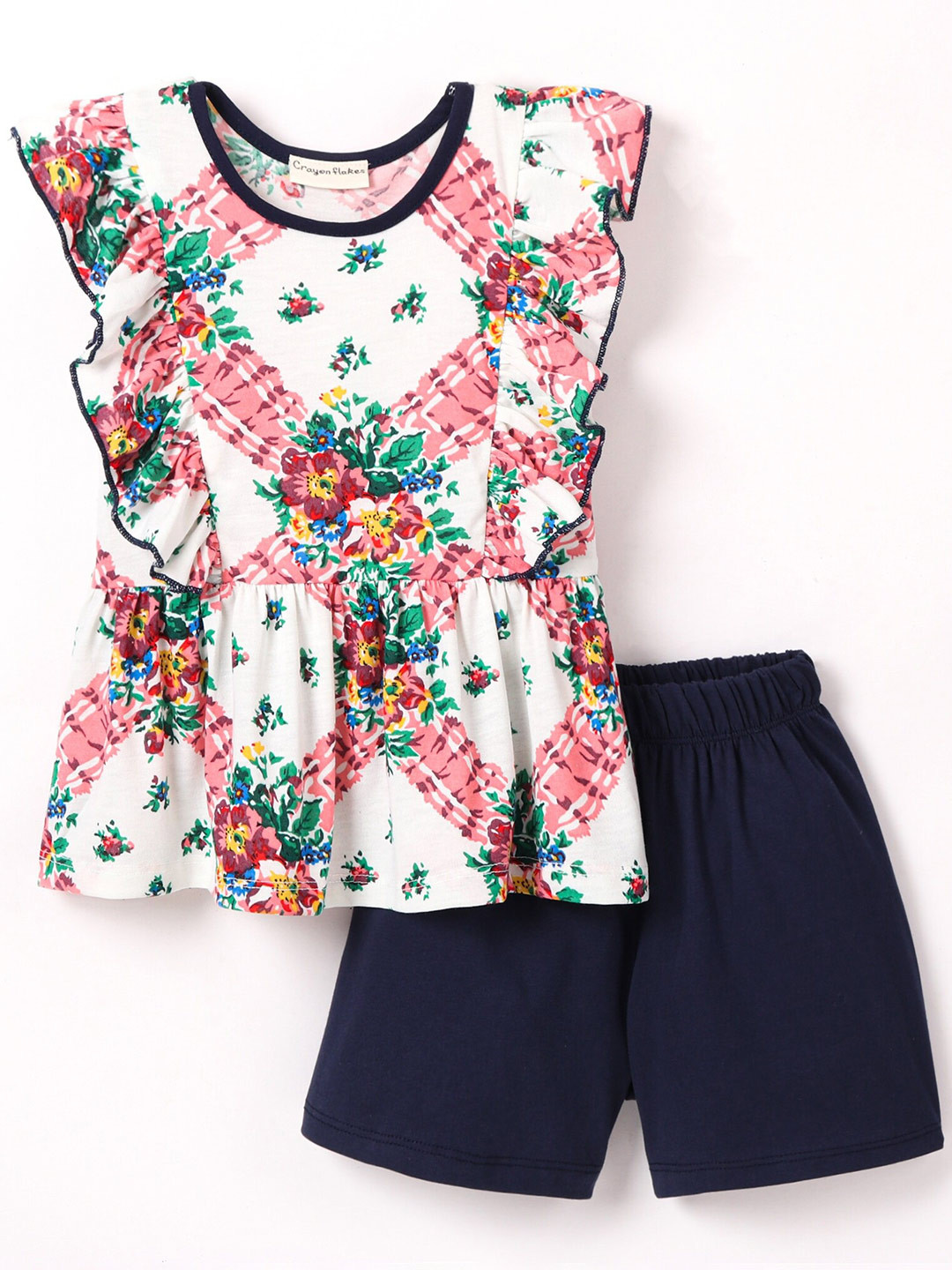

CrayonFlakes Girls Printed Top with Shorts Clothing Set, Off white