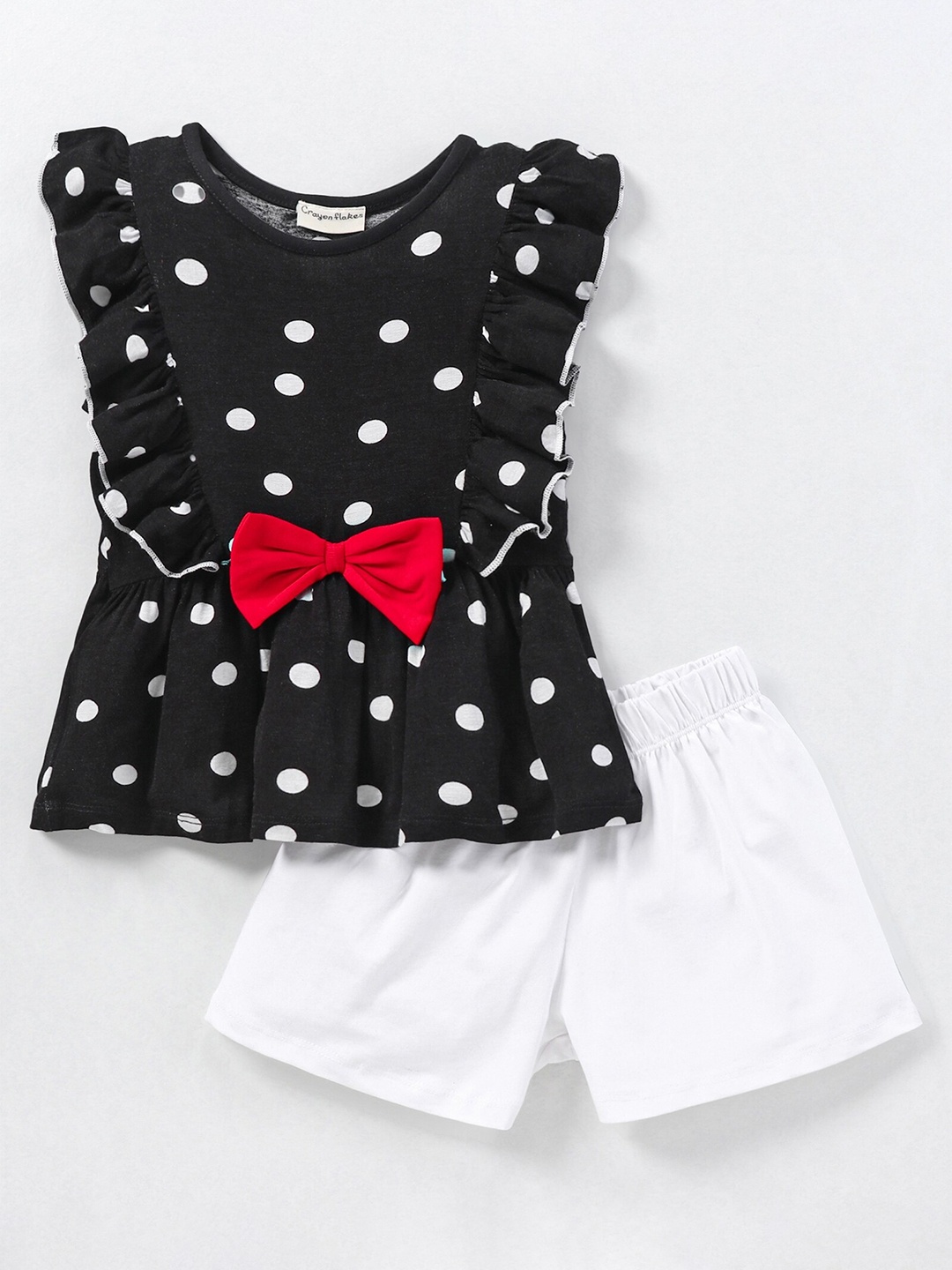 

CrayonFlakes Girls Printed Top with Shorts Clothing Set, Black