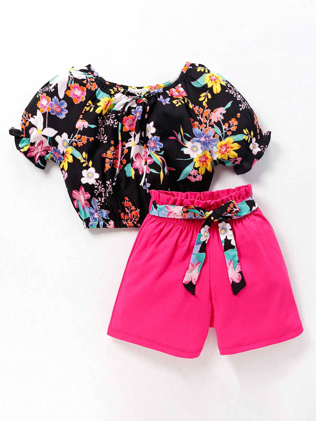 

CrayonFlakes Girls Printed Top with Shorts Clothing Set, Black