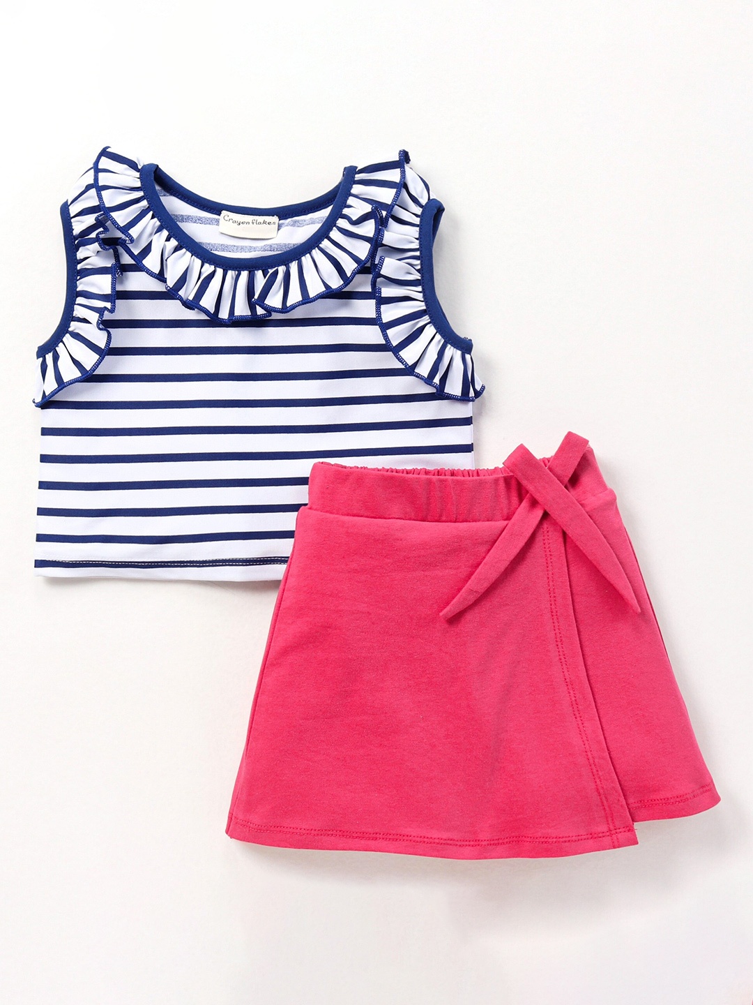 

CrayonFlakes Girls Striped Top with Skirt Clothing Set, Pink