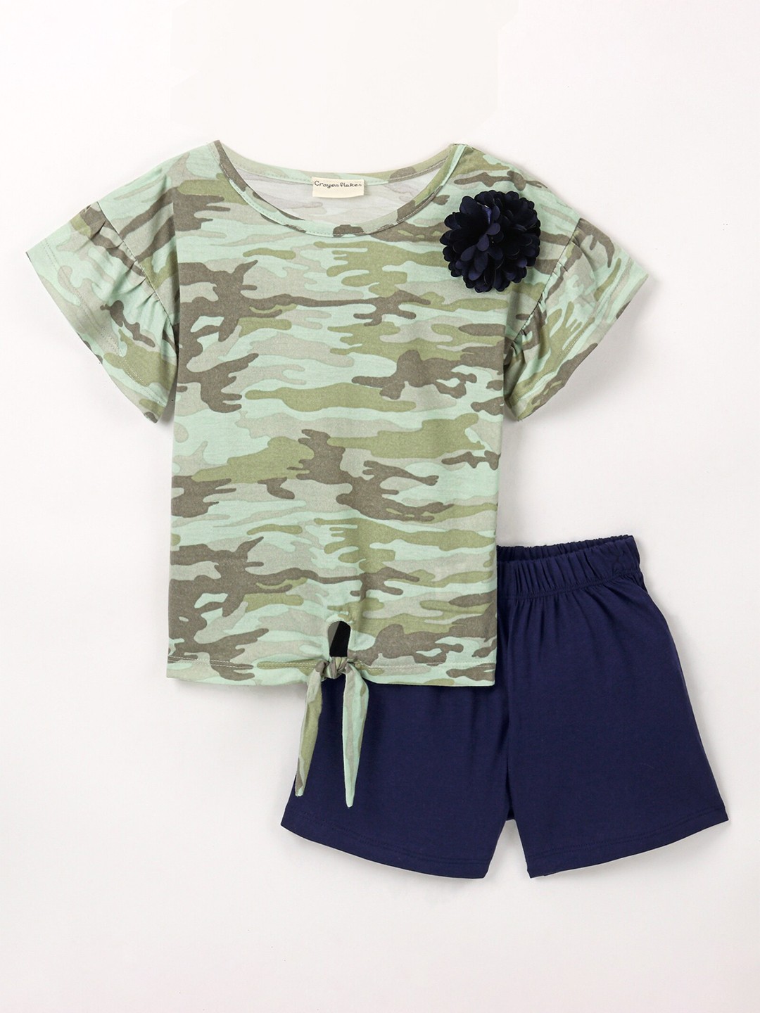 

CrayonFlakes Girls Printed T-shirt with Shorts Clothing Set, Green