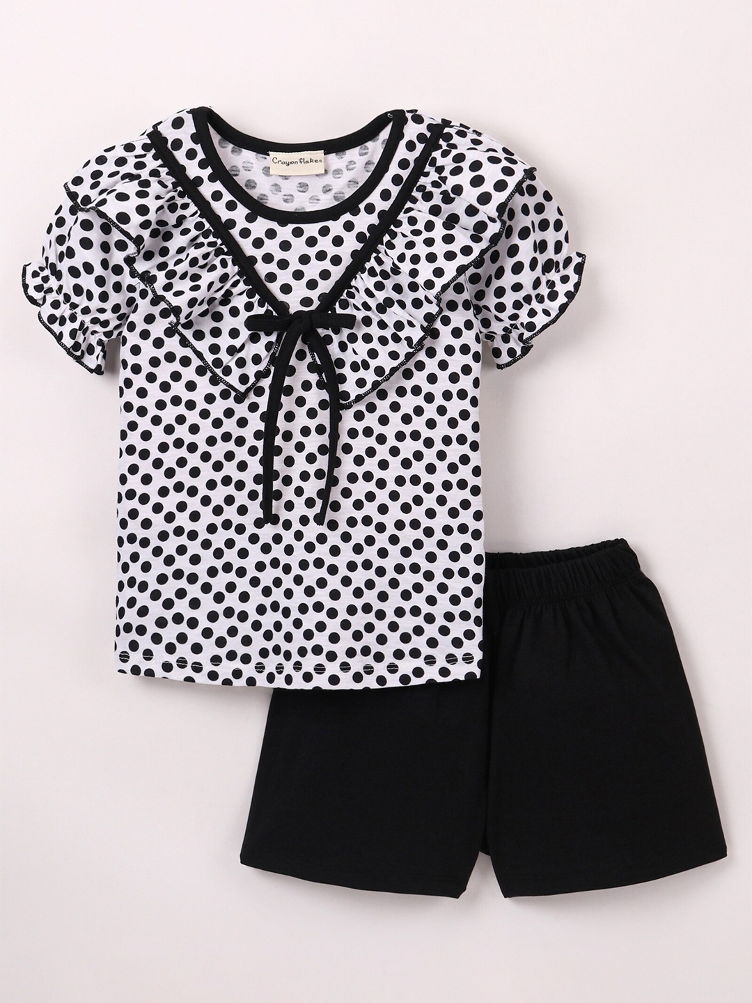 

CrayonFlakes Girls Printed Pure Cotton Top with Shorts, Off white