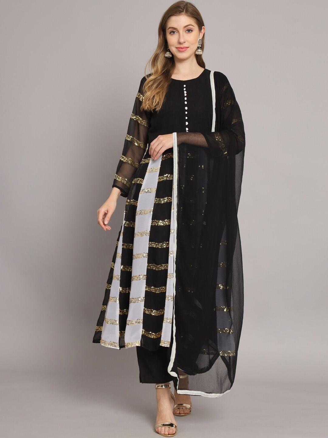 

KALINI Embroidered Regular Kurta With Trousers & Dupatta, Black