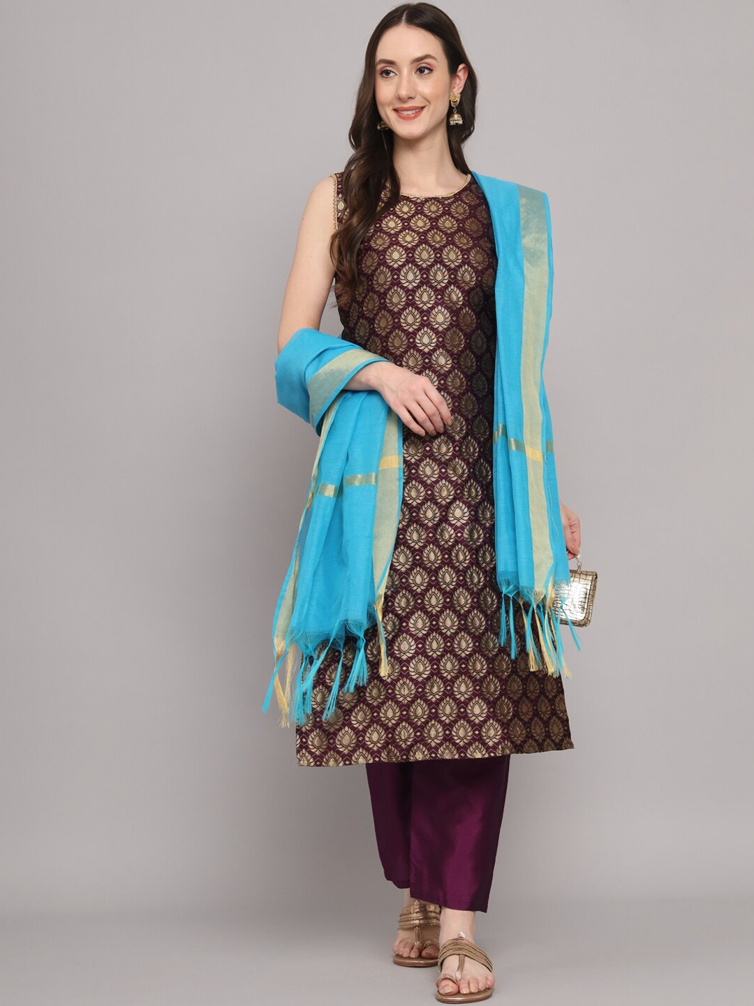 

KALINI Ethnic Motifs Printed Kurta With Trousers & Dupatta, Purple