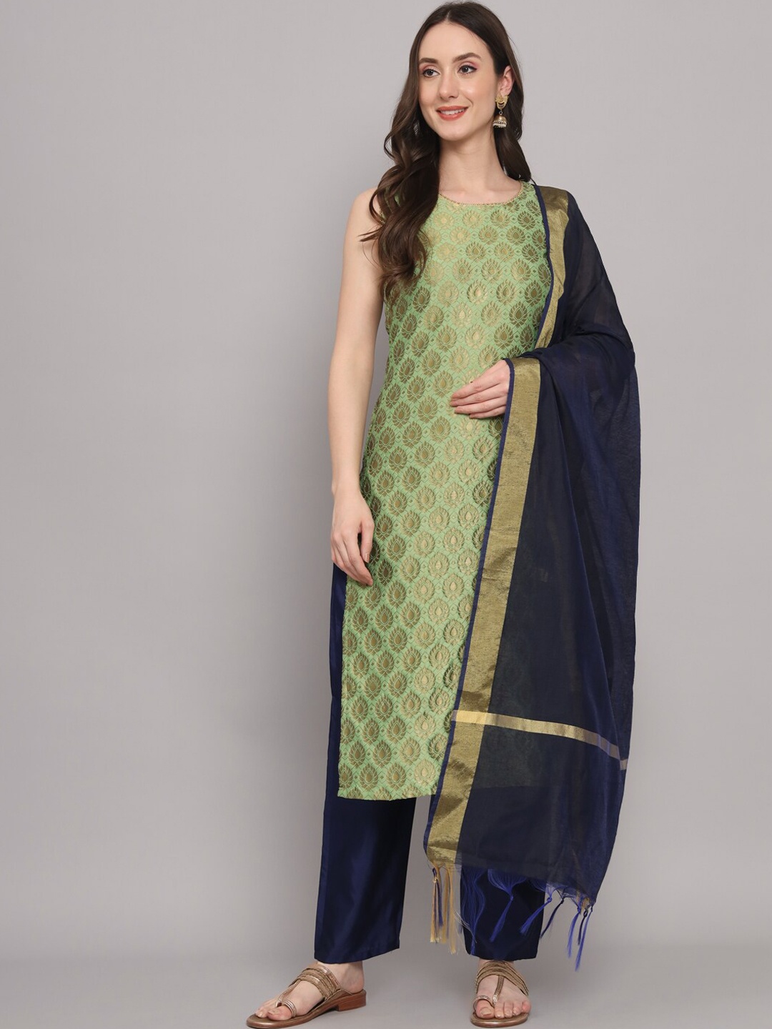 

KALINI Woven Design Kurta With Trousers & With Dupatta, Green