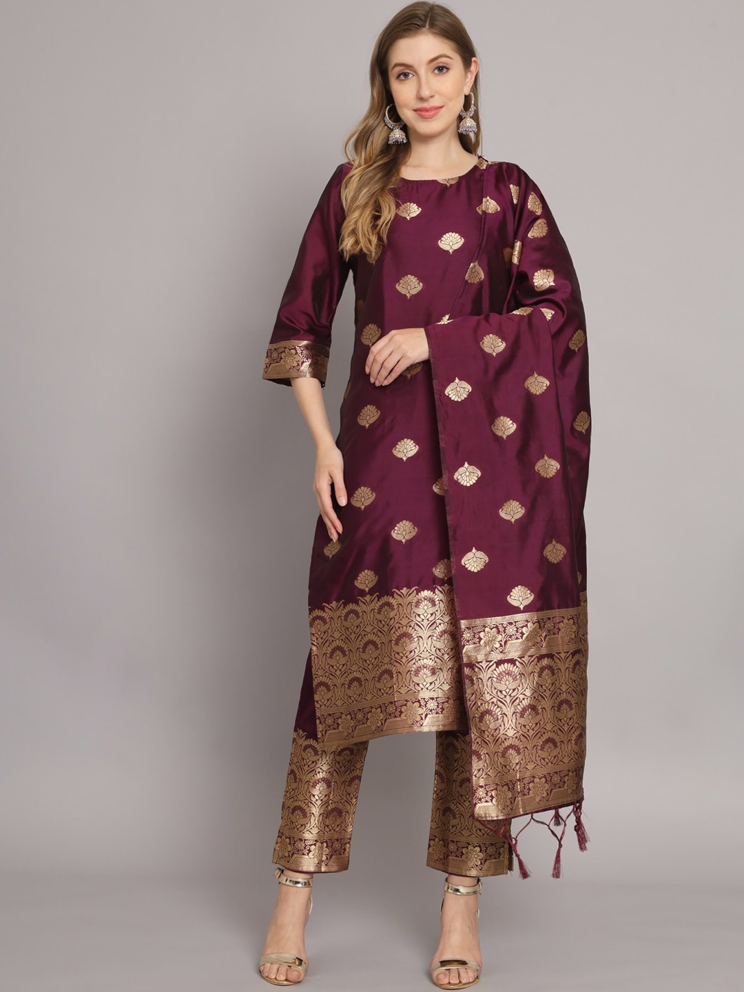 

KALINI Ethnic Motifs Regular Kurta With Trousers & Dupatta, Purple