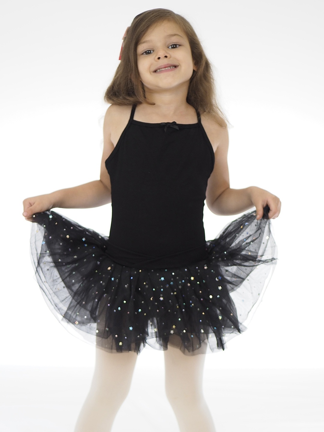 

IKAANYA Girls Sleeveless Bodysuit With Overlay Skirt, Black