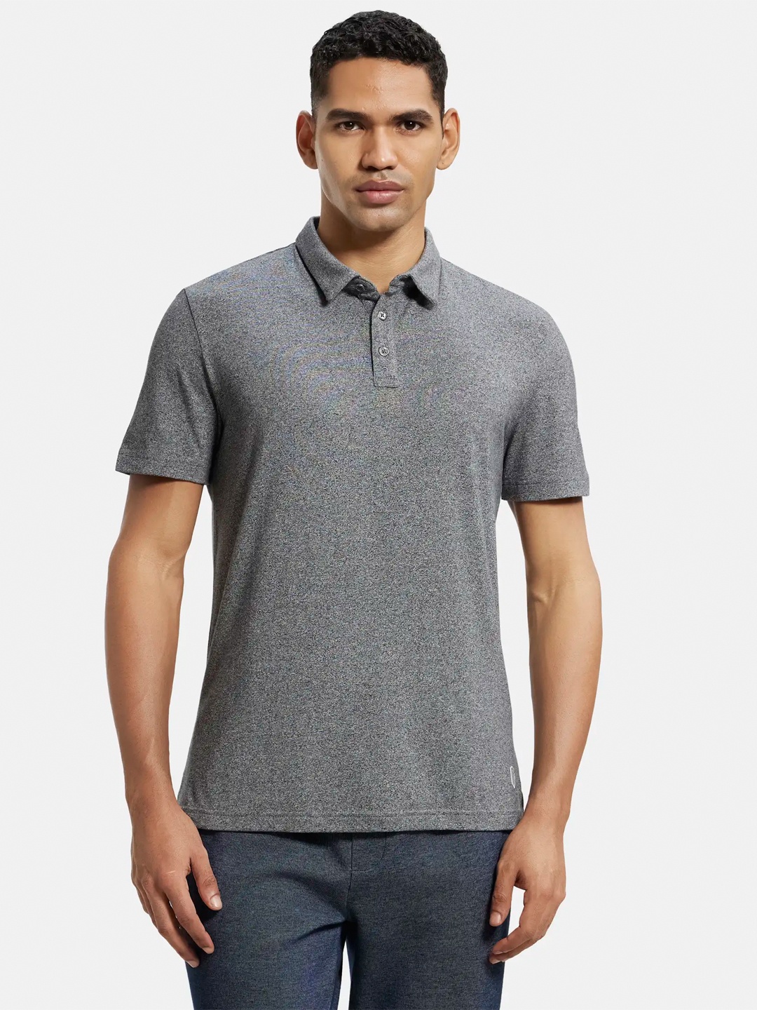 

Jockey Tencel Micro Modal Supima Cotton Elastane Stretch Half Sleeve Polo T-shirt-LD23, Grey