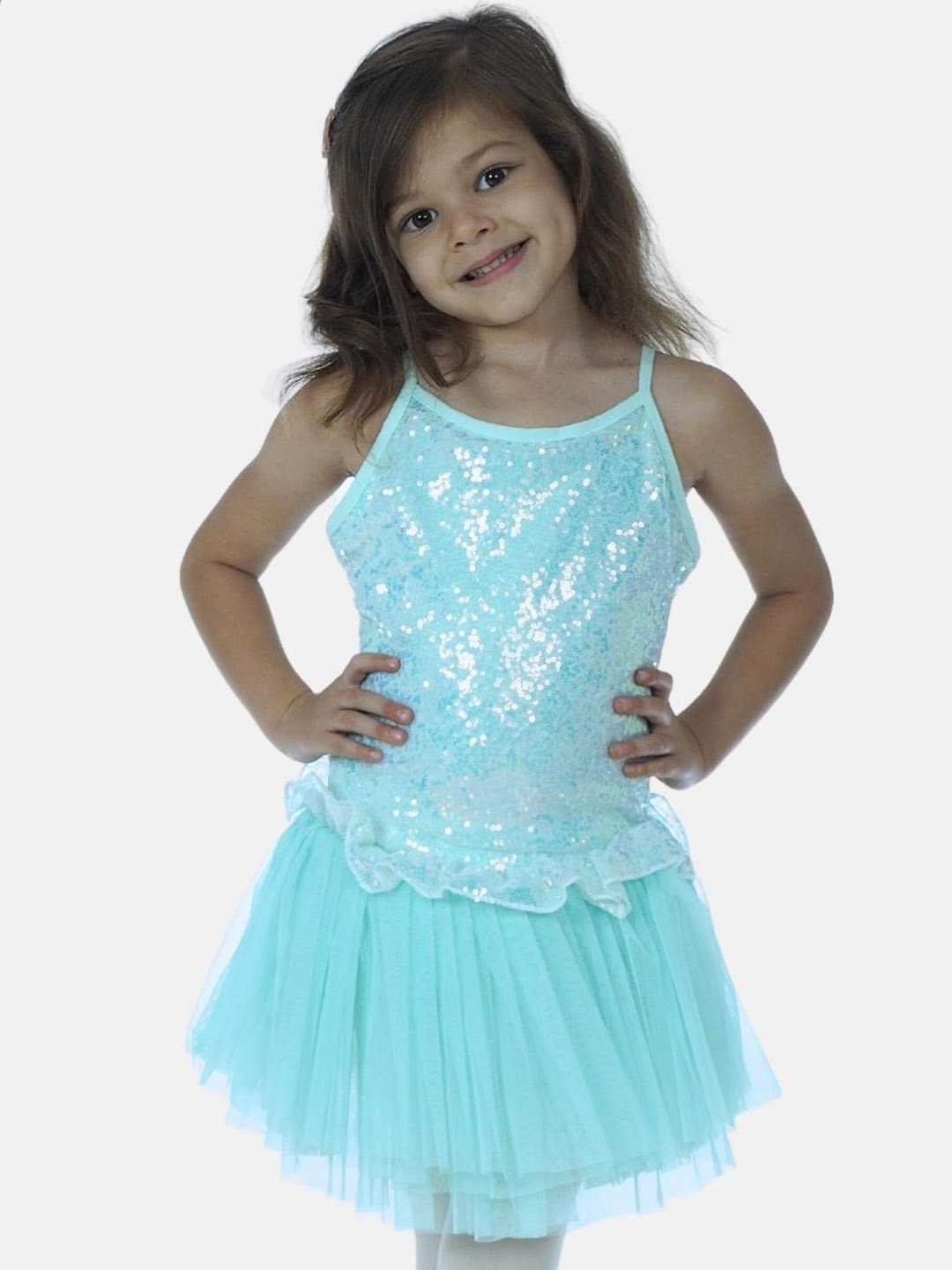 

IKAANYA Girls Ballet Sequin Performance Leotard Dress, Blue