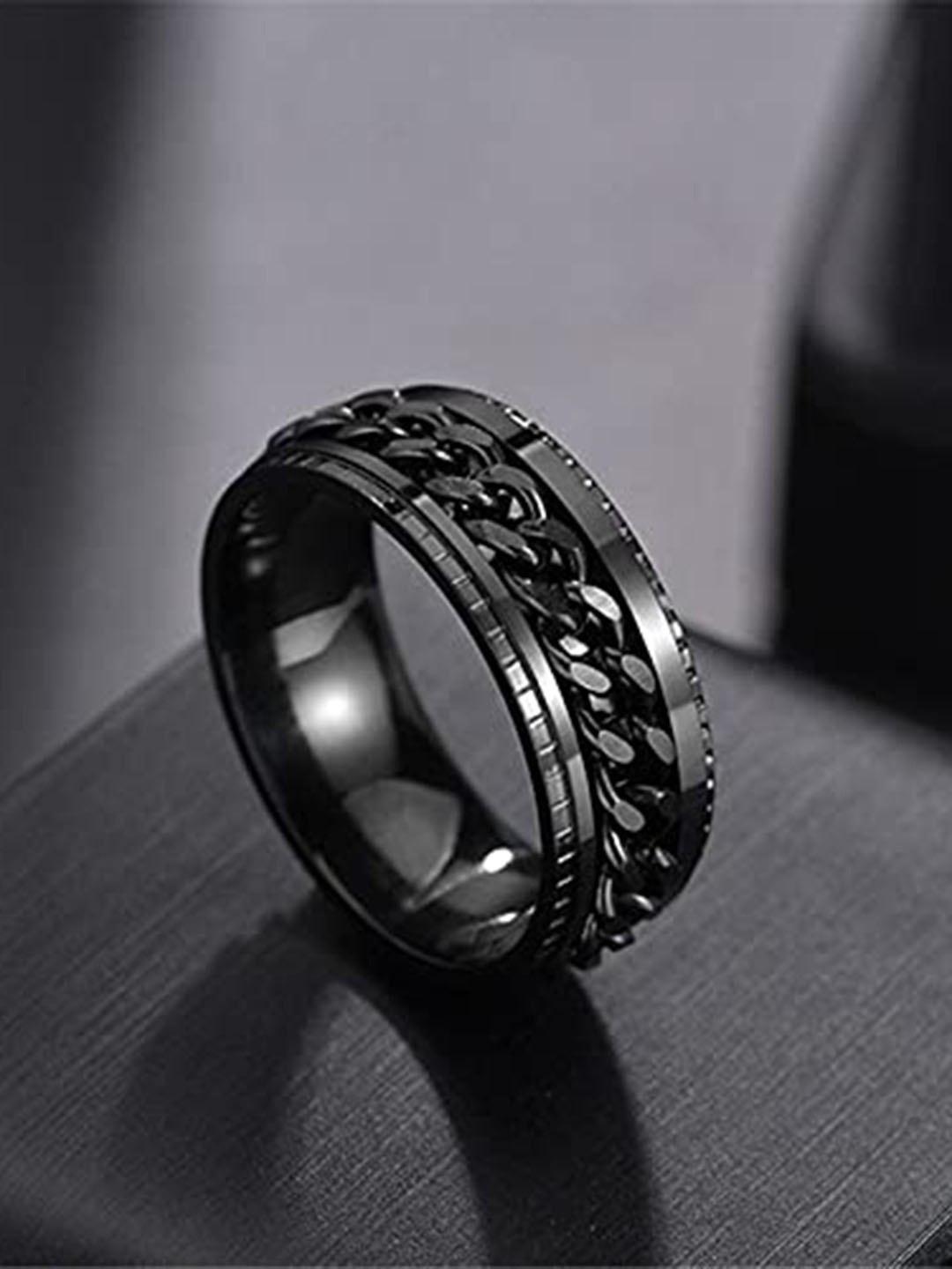 

VIEN Men Rotatable Link Chain Ring, Black