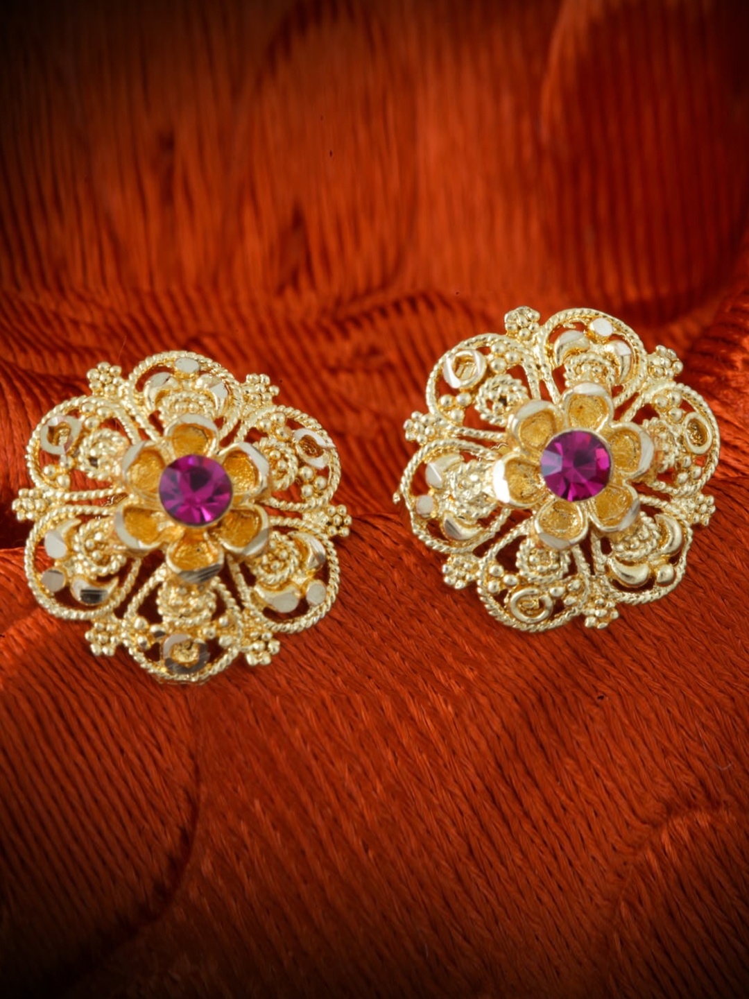 

MEENAZ Set Of 4 Gold-Plated Cubic Zirconia Dome Shaped Studs Earrings