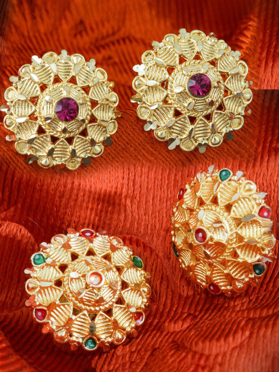 

MEENAZ Set Of 2 Gold-Plated Stone Studded Studs Earrings