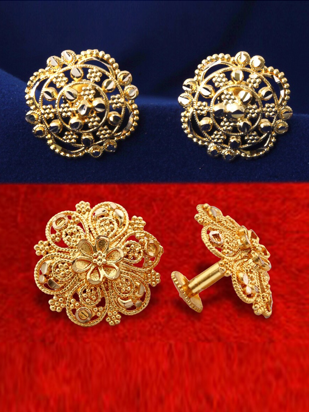 

MEENAZ 2Pcs Gold-Plated Floral Studs Earrings