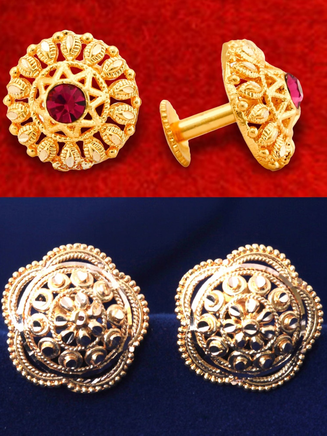 

MEENAZ Set Of 2 Gold-Plated Floral Shaped Studs Earrings
