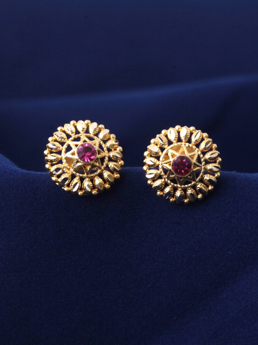 

MEENAZ Set Of 2 Gold-Plated Stone Studded Studs Earrings