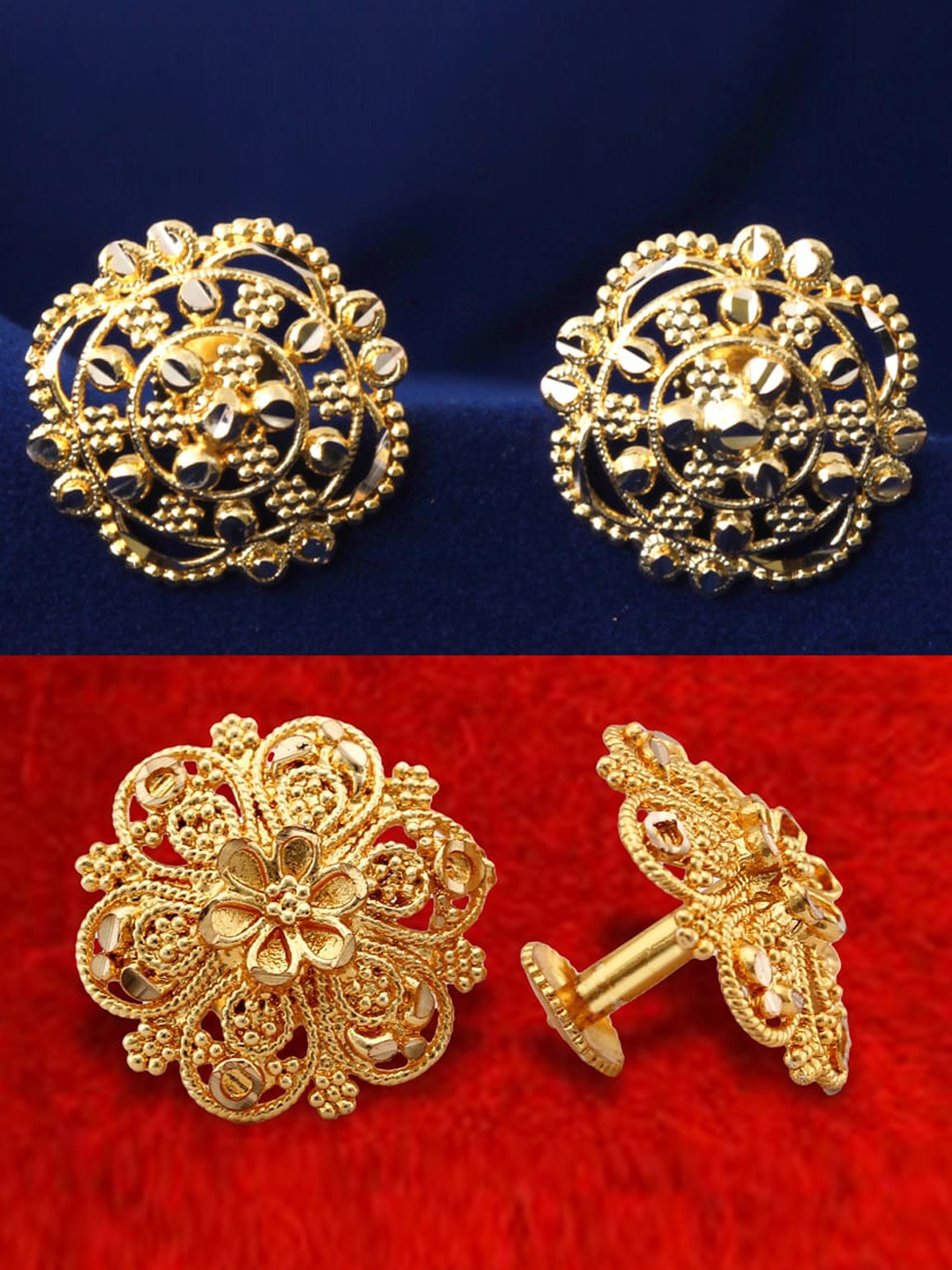 

MEENAZ Set Of 2 Gold-Plated Floral Shaped Studs Earrings