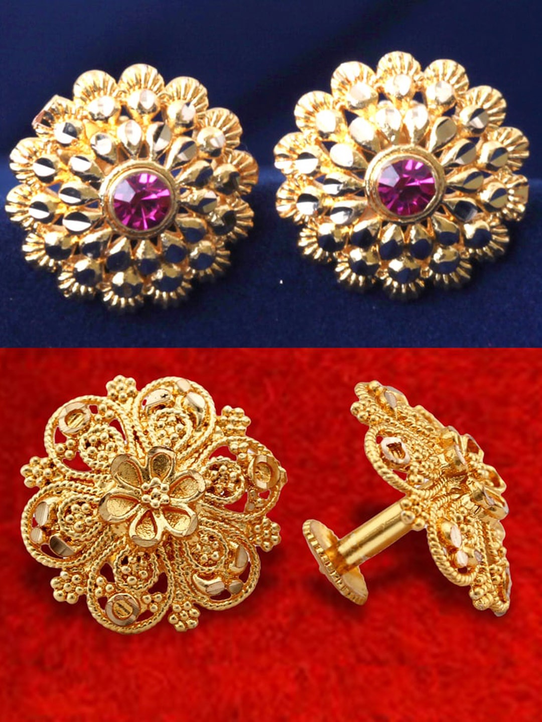 

MEENAZ Set Of 2 Gold-Plated Floral Shaped Studs Earrings