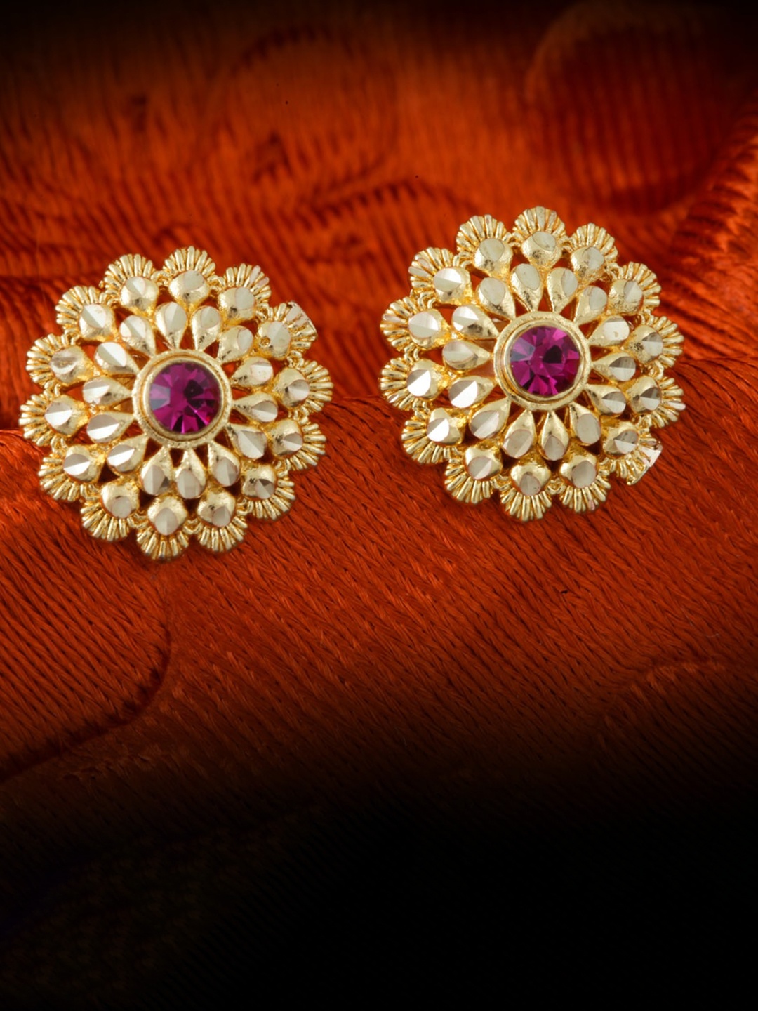 

MEENAZ Set Of 3 Gold-Plated Floral Shaped Studs Earrings