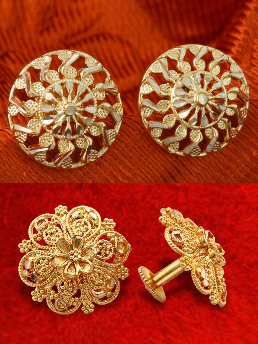 

MEENAZ 2Pcs Gold-Plated Studs Earrings